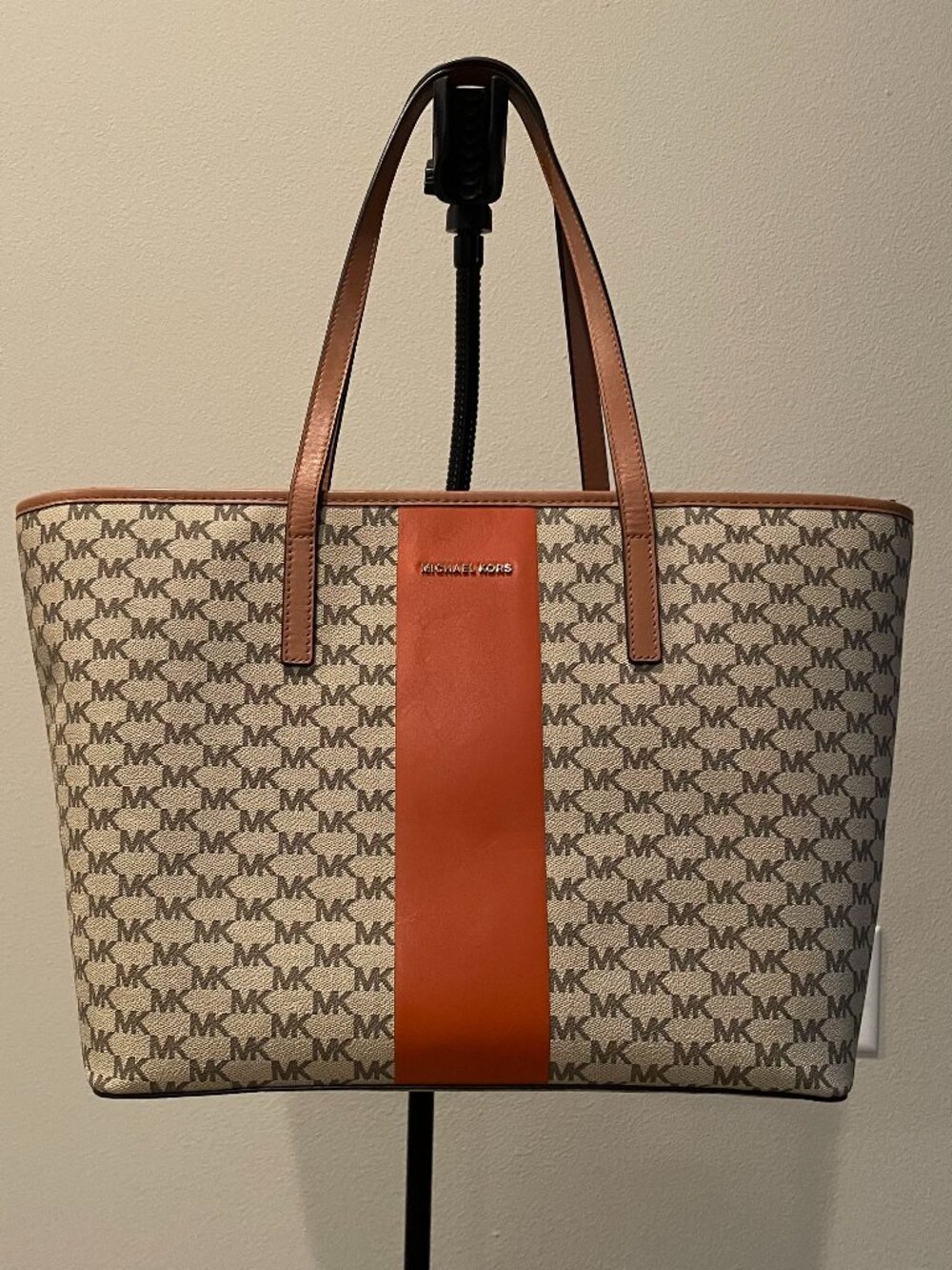 Michael Kors Jet Set Item Tote Large Leather Shoulder Bag Purse Tan